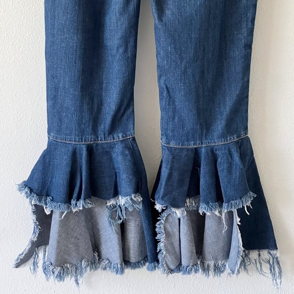 Articles of Society Suzie Lucia Bohemian Step Crop Flare Blue Denim Jeans - Picture 9 of 16